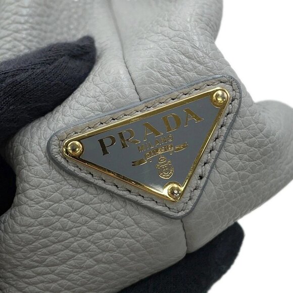 PRADA Punching logo Tote Bag Size Small Leather Gray - Picture 12 of 16